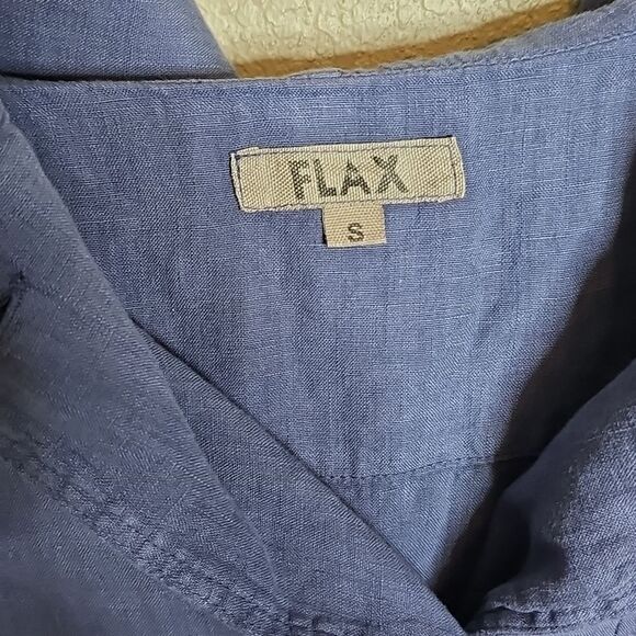 Flax Small Linen Hooded Women's Blue Jacket With Contrast Cotton Knit Sleeves - Picture 2 of 9